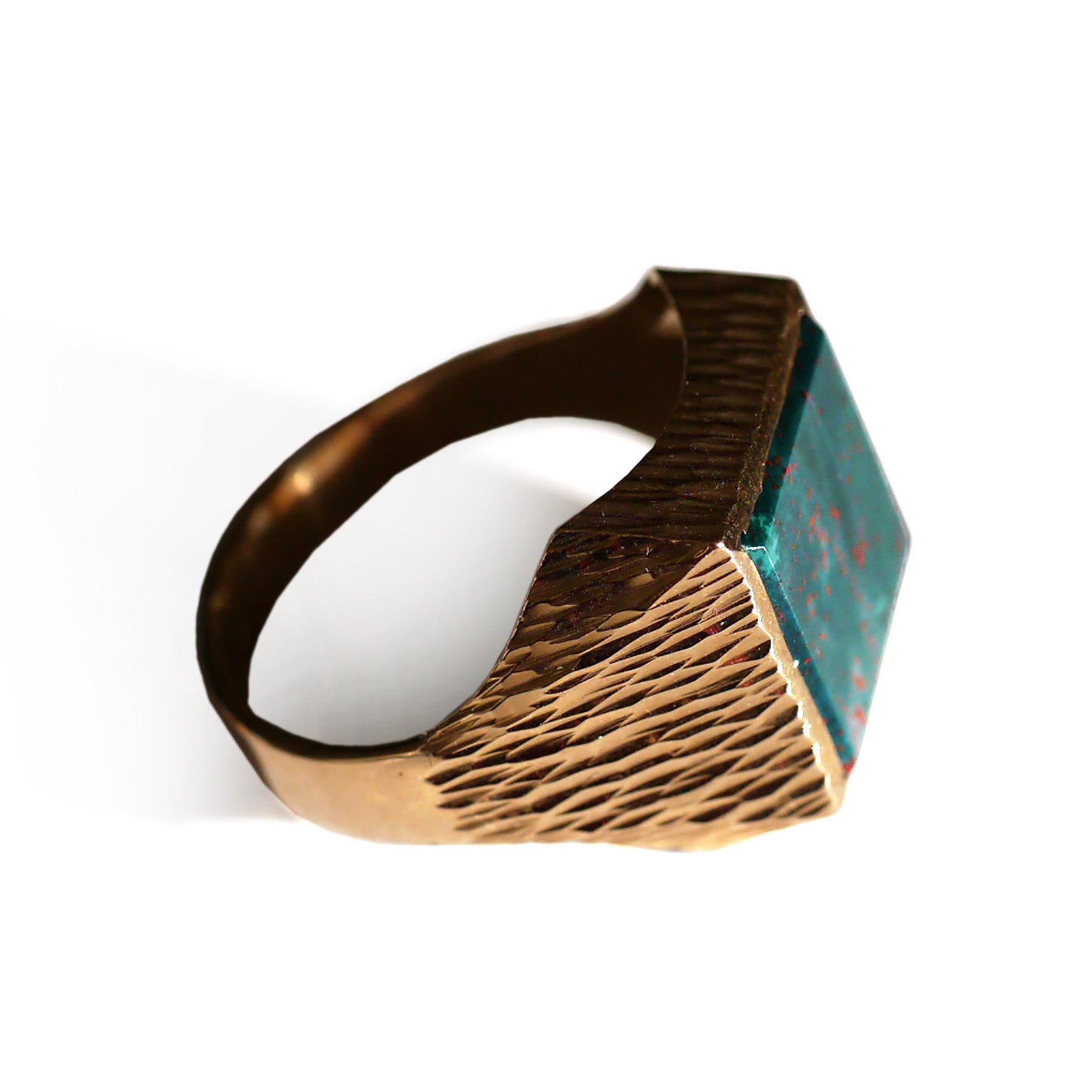 Swaggering Seventies Bloodstone & Barked Gold Ring