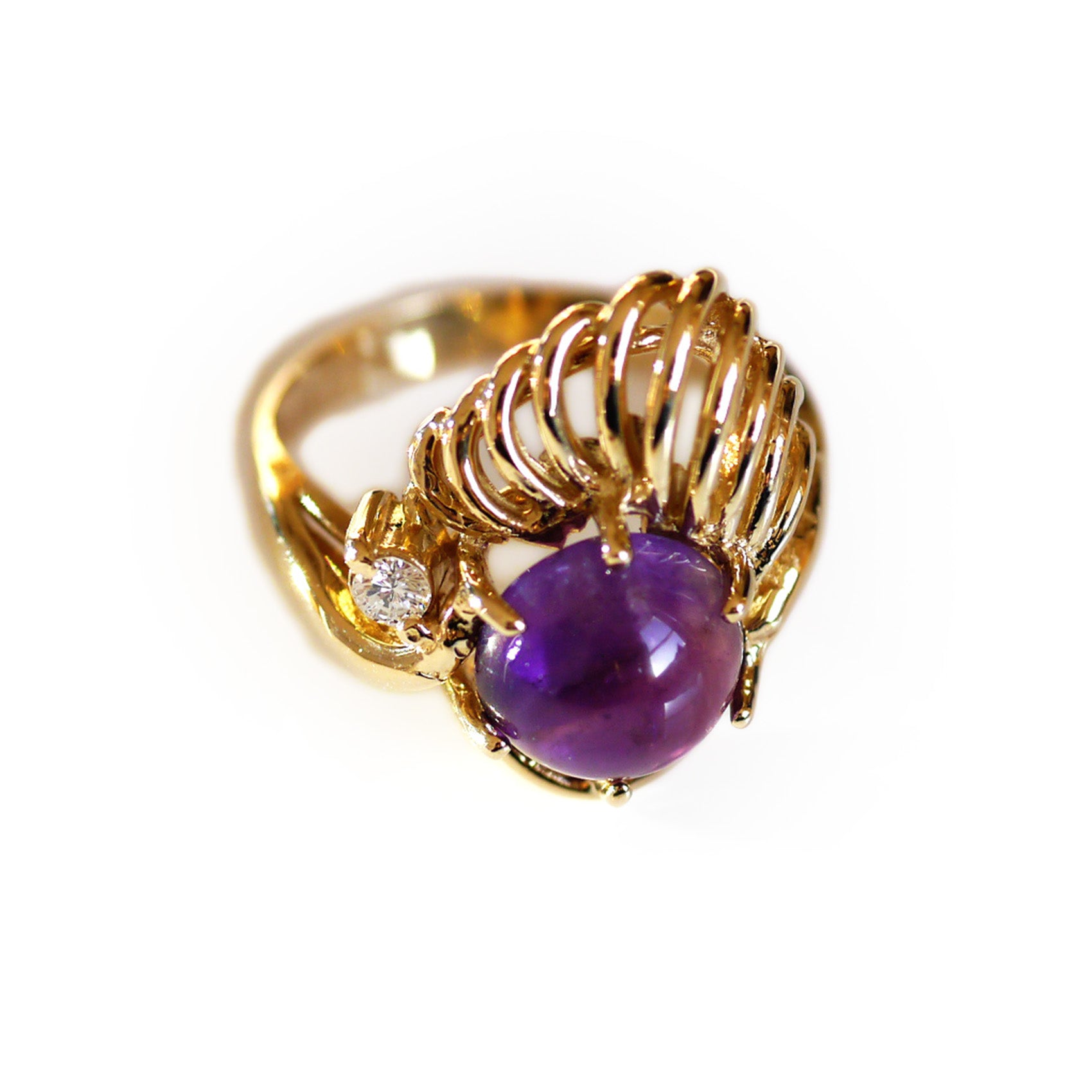 Amethyst (Cabochon) & Diamond Ring