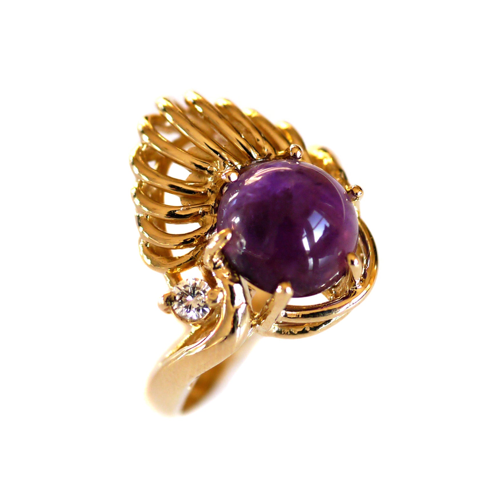 Amethyst (Cabochon) & Diamond Ring