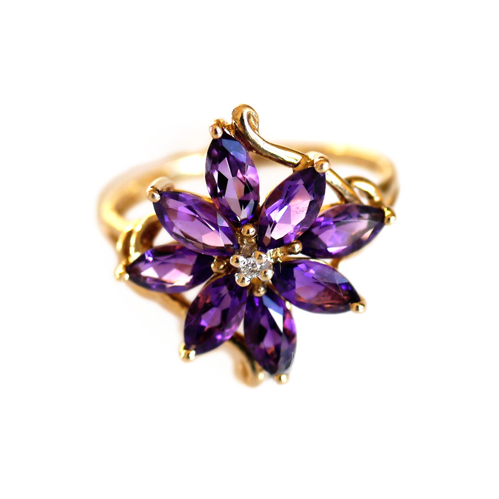 Amethyst and Diamond Flower Ring