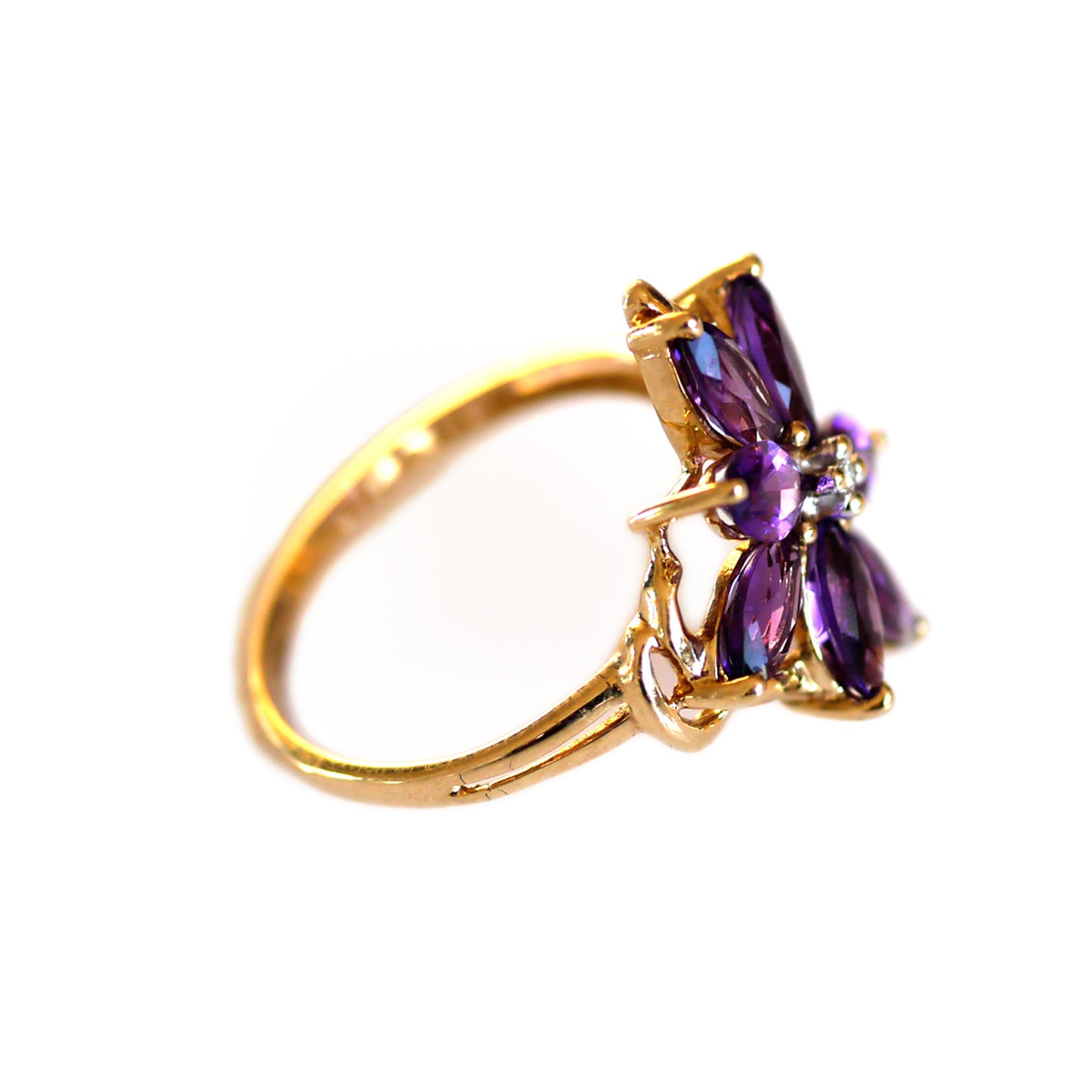 Amethyst and Diamond Vintage Flower Ring