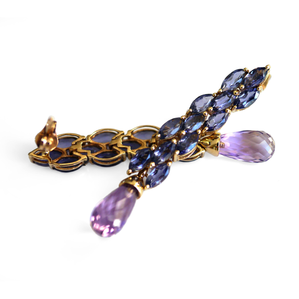 Alluring Amethyst & Iolite Cocktail Earrings photographed on a white background Edit alt text