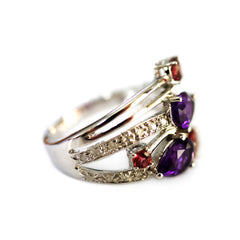Diamond, Amethyst, Pink Garnet White Gold Dress Ring