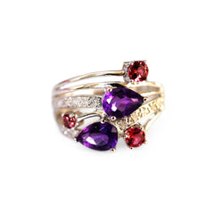 Diamond, Amethyst, Pink Garnet White Gold Dress Ring