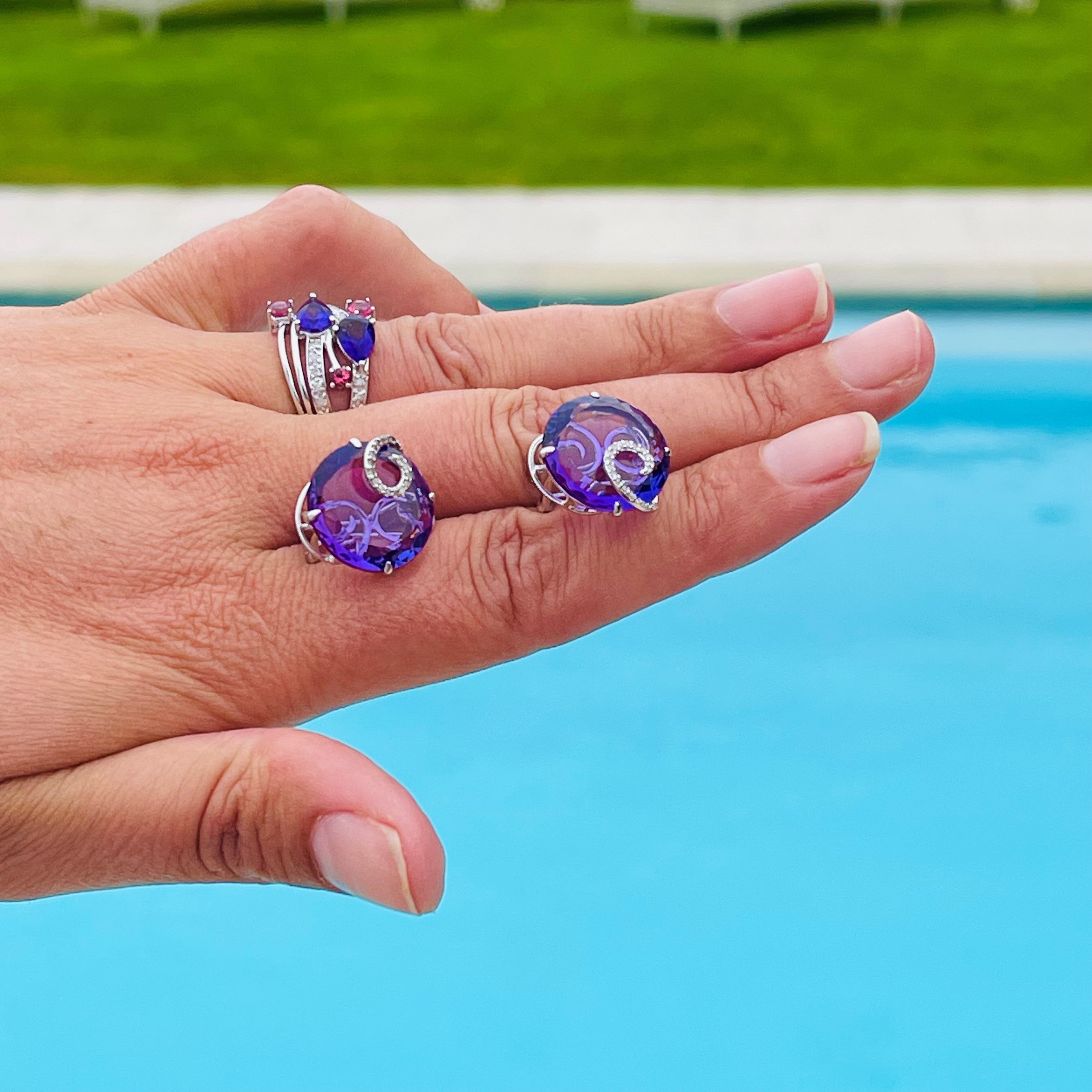Alluring Amethyst and Diamond White Gold Enormous Earrings