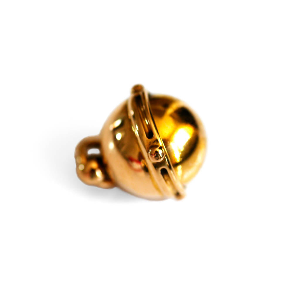 Antique Articulated Gold Gimbal Orb Compass Pendant photographed on a white background
