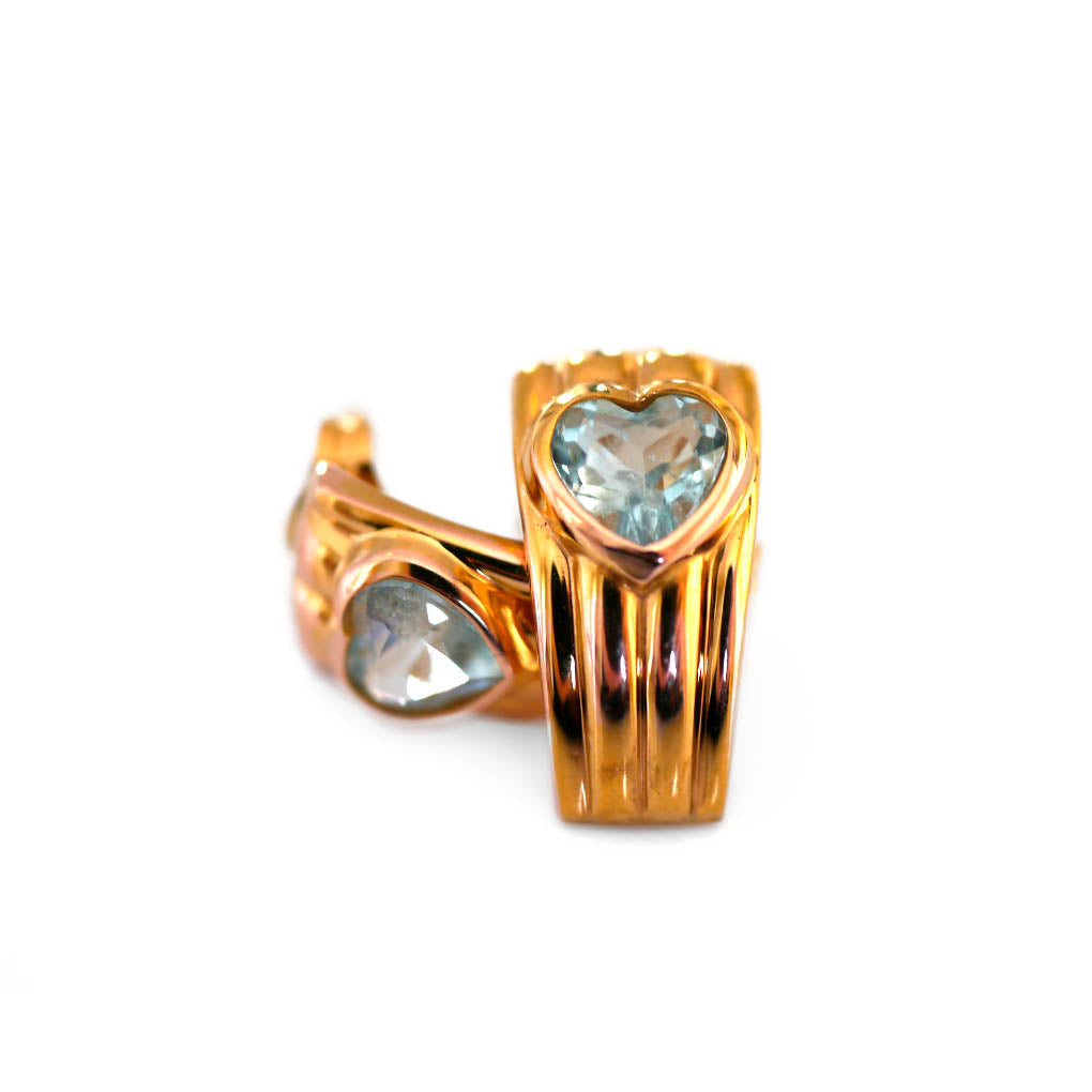 Aquamarine Heart Half Hoop Earrings