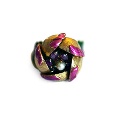 Articulated En Tremblant Enamel Pearl and Ruby Flower Cocktail Ring