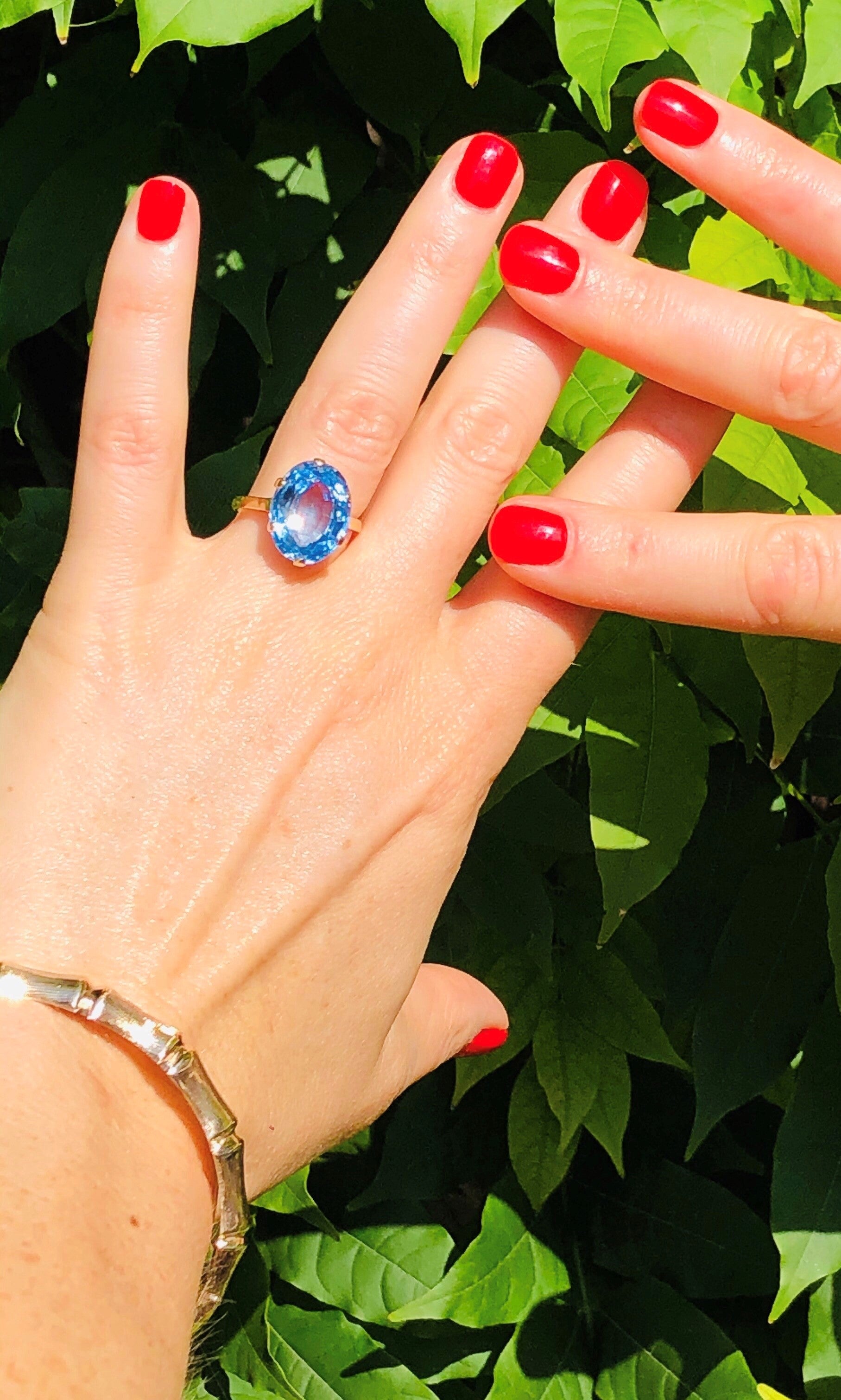 Vintage Blue Topaz Cocktail Ring 1970s