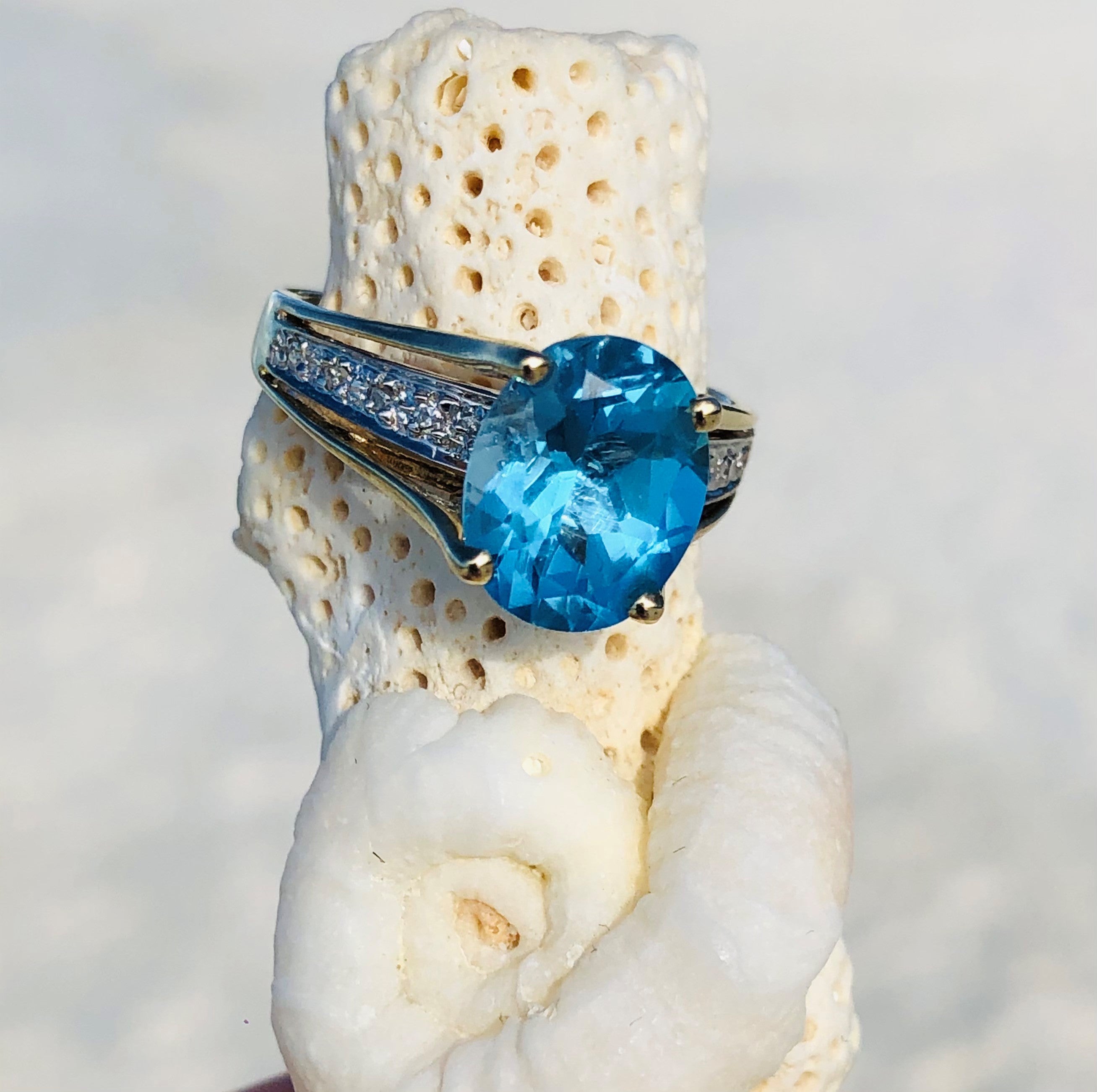 Blue Topaz & Diamond Ring