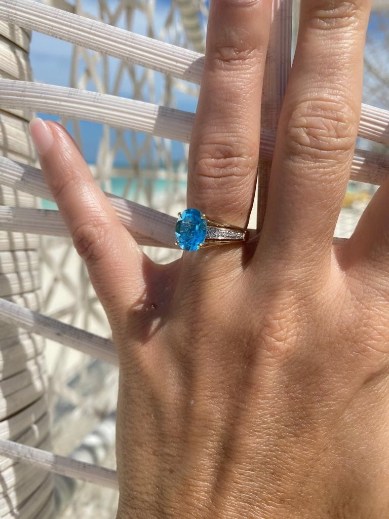 Blue Topaz & Diamond Ring