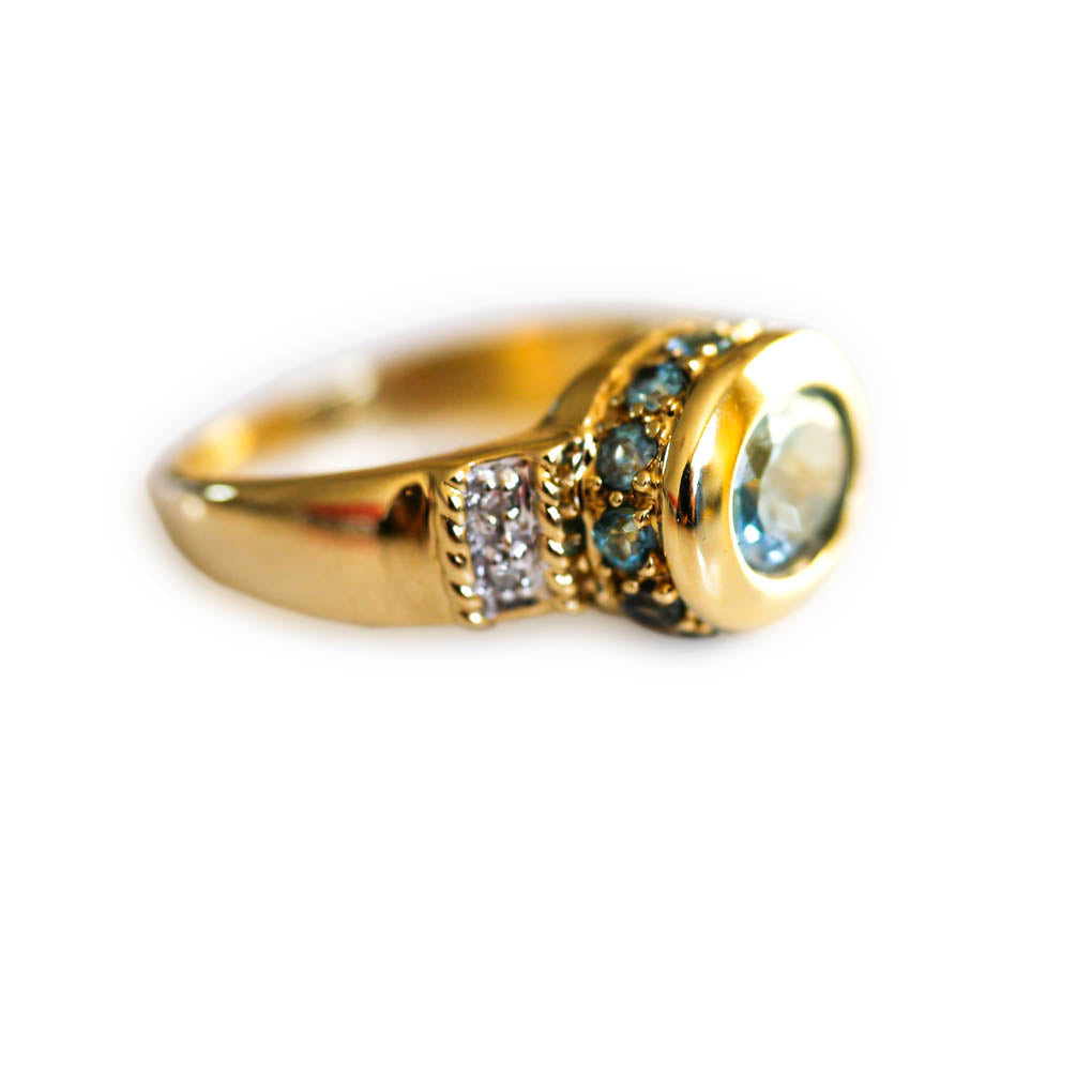 Blue Topaz and Diamond Rubover Cocktail Ring