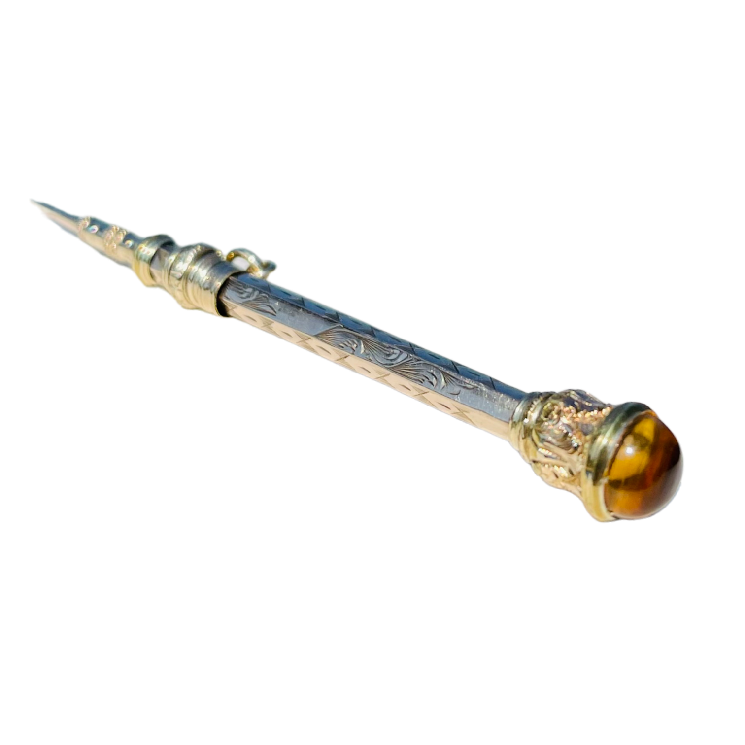 Cabochon Citrine Gold Retractable Pencil