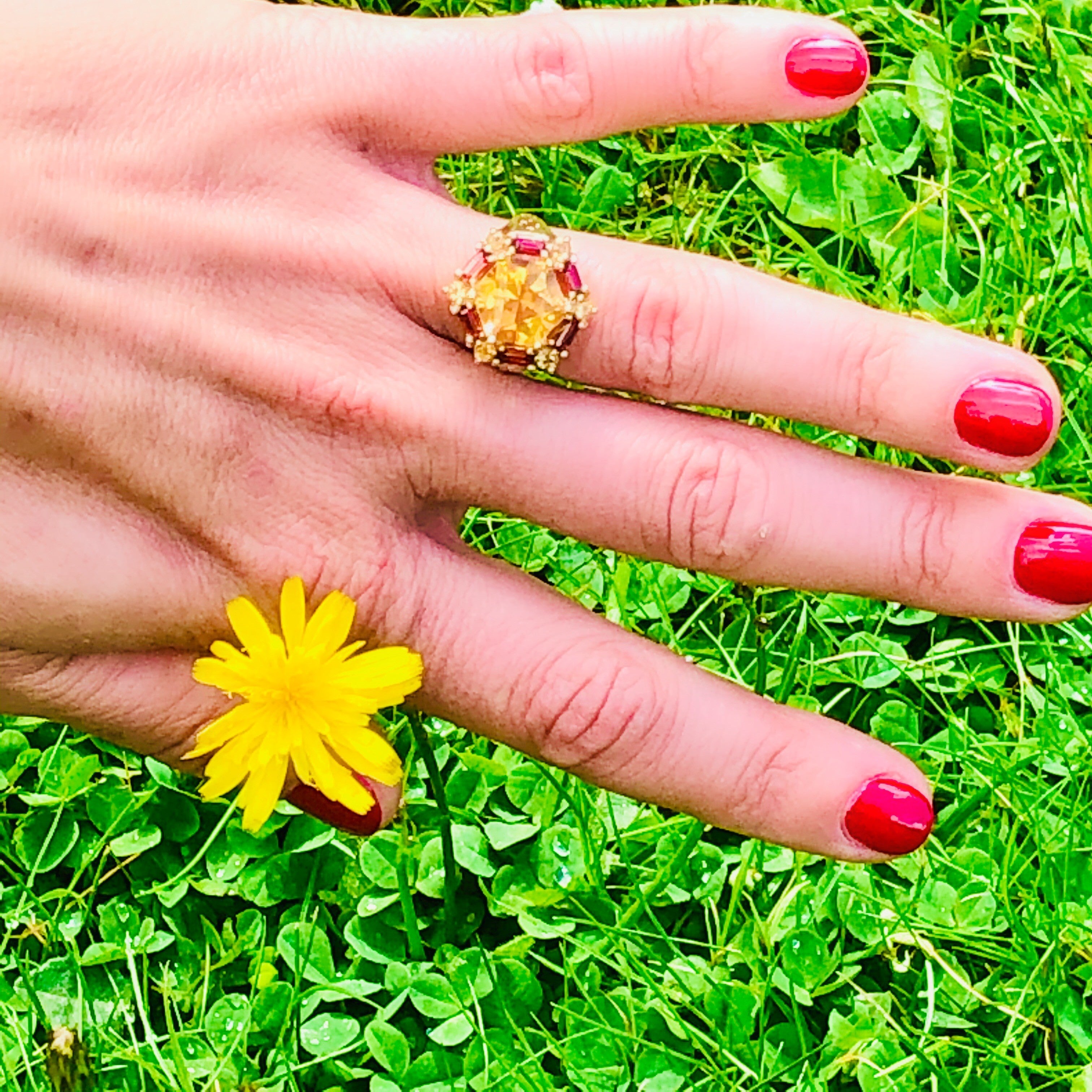 Citrine Hexagon Cocktail Ring