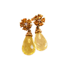 Citrine & Diamond Flower Briolette Drop Earrings