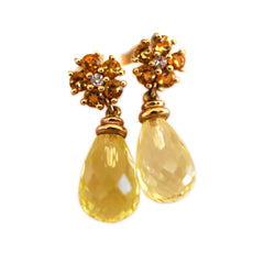 Citrine & Diamond Flower Briolette Drop Earrings