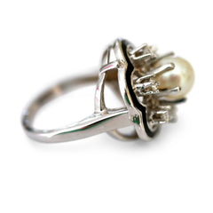 Diamond, Pearl, Enamel Camellia Dress Ring