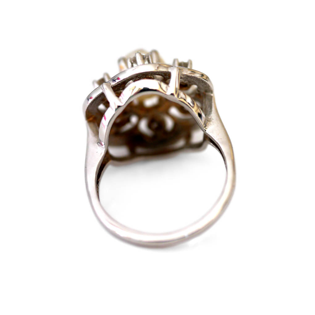 Diamond, Pearl, Enamel Camellia Dress Ring