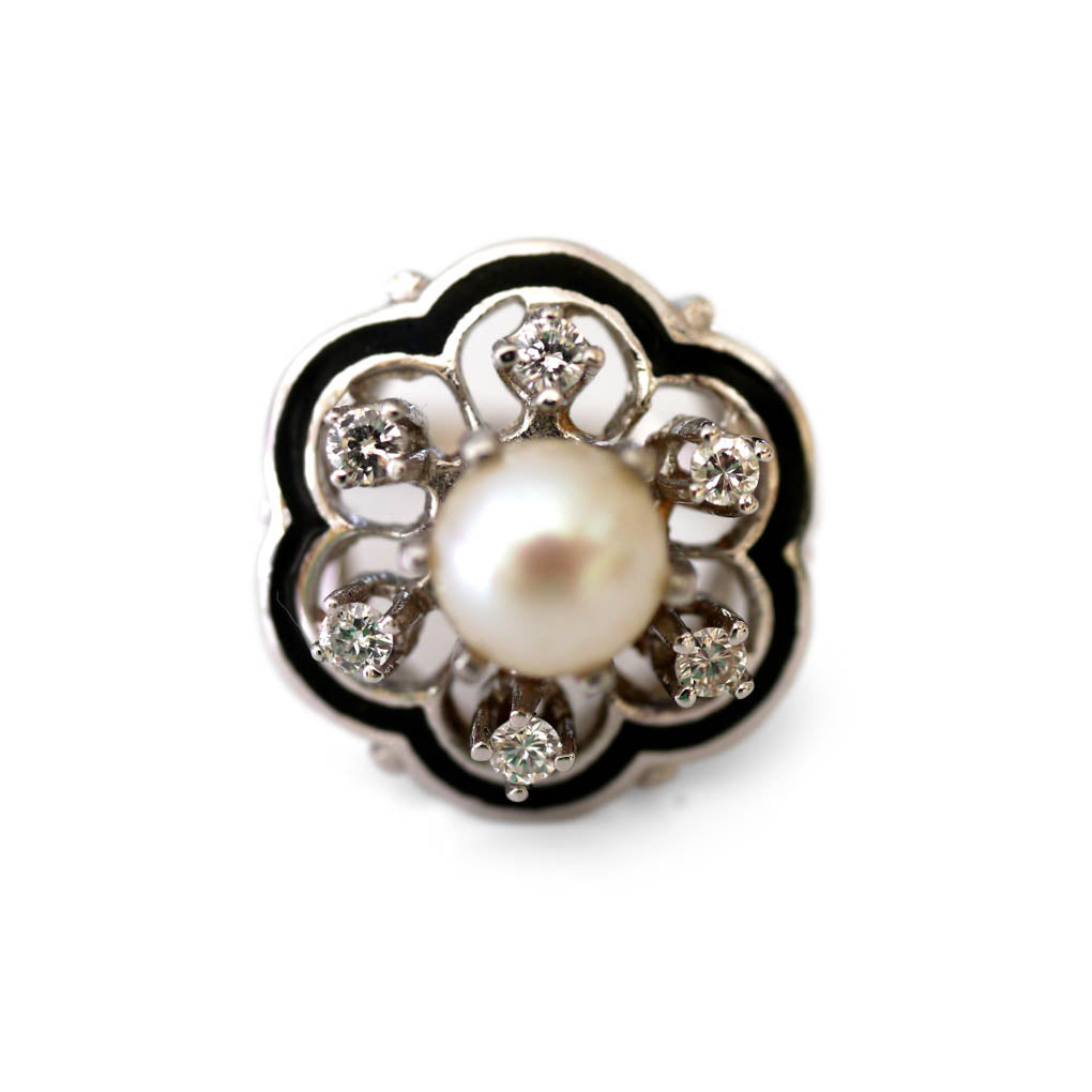 Diamond, Pearl, Enamel Camellia Dress Ring