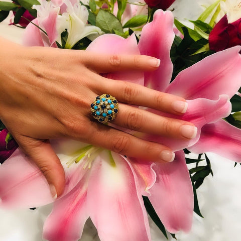 Enormous Diamond, Sapphire & Turquoise Cocktail Ring