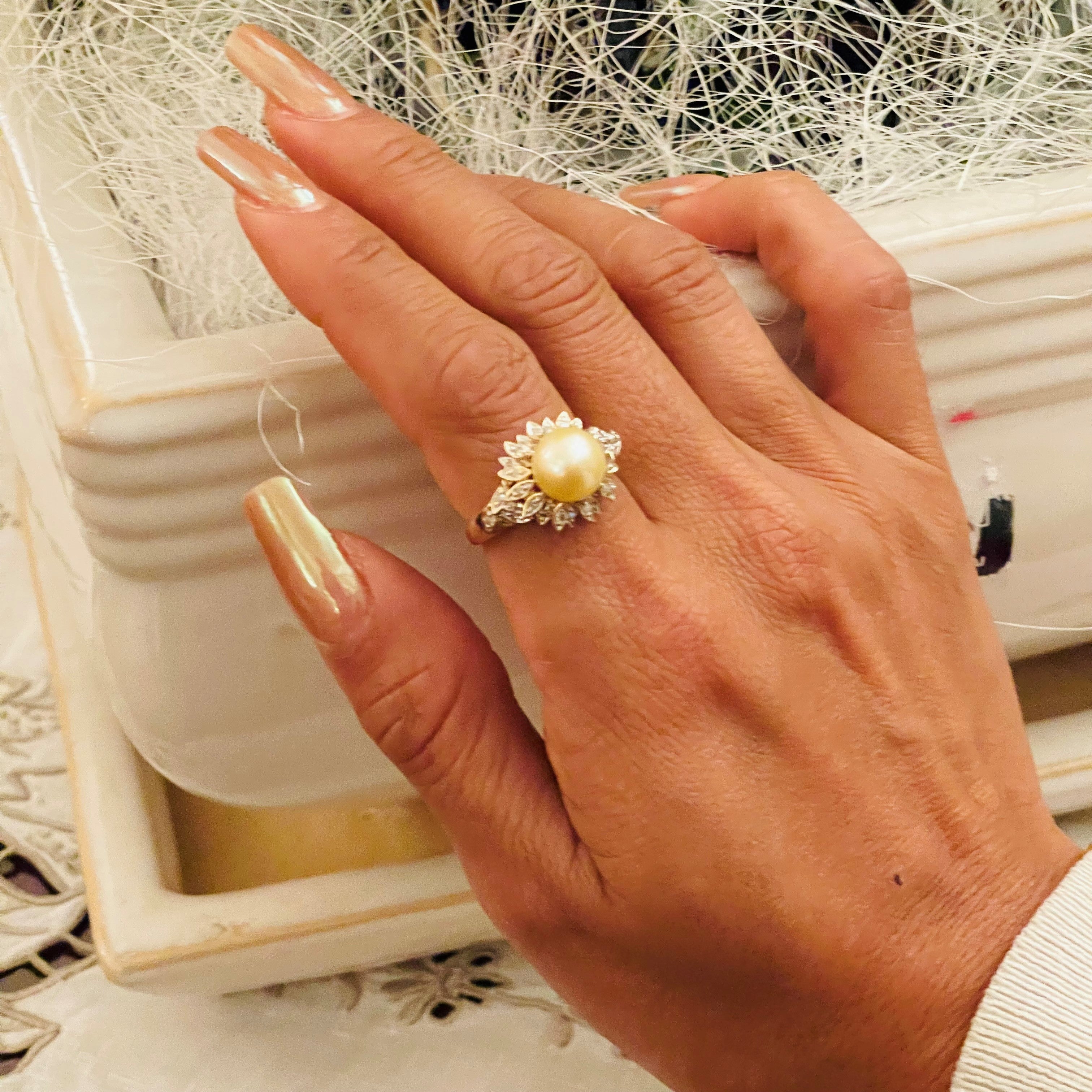 Diamond and Pearl Dress Ring