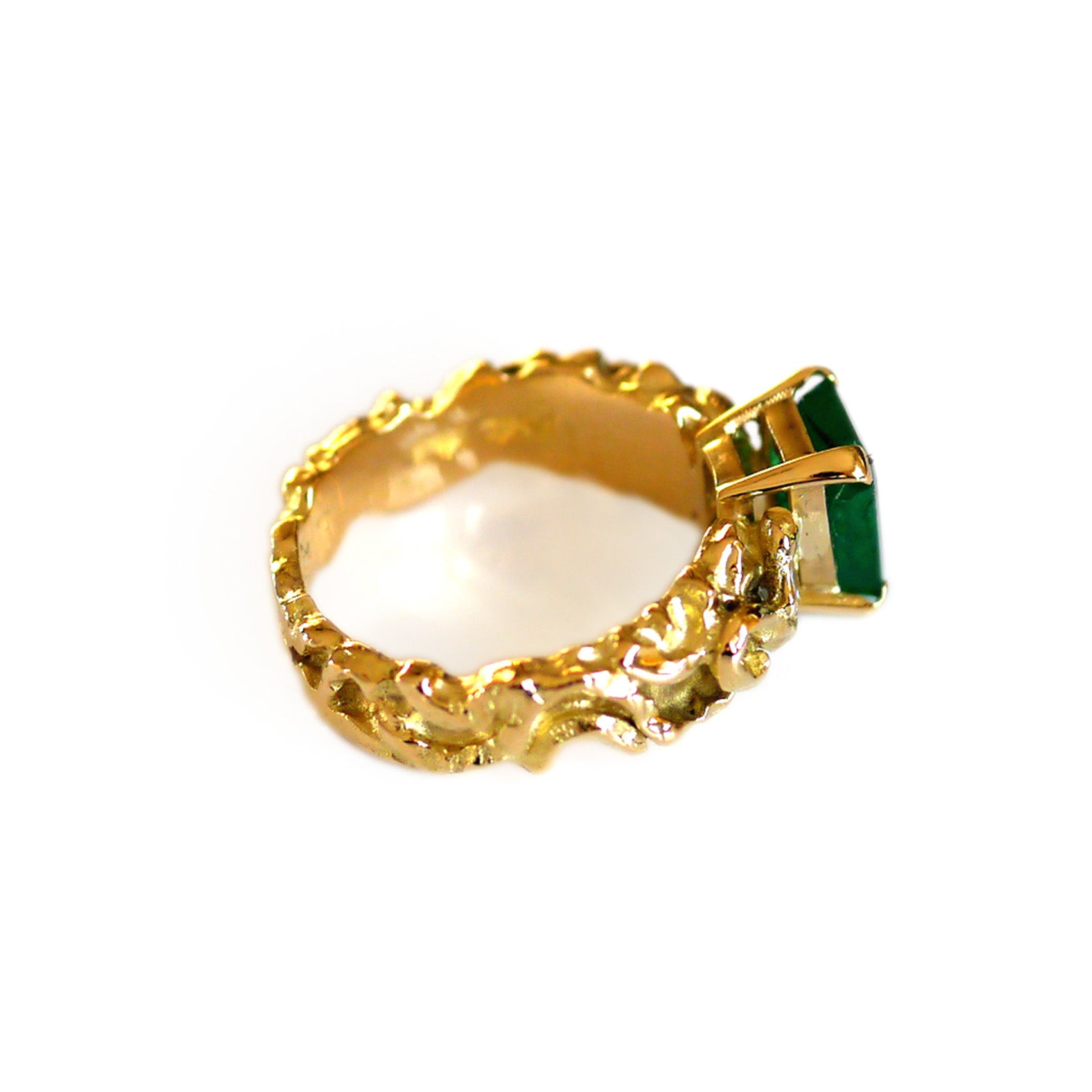 Emerald and Diamond 1970s Gold Ring