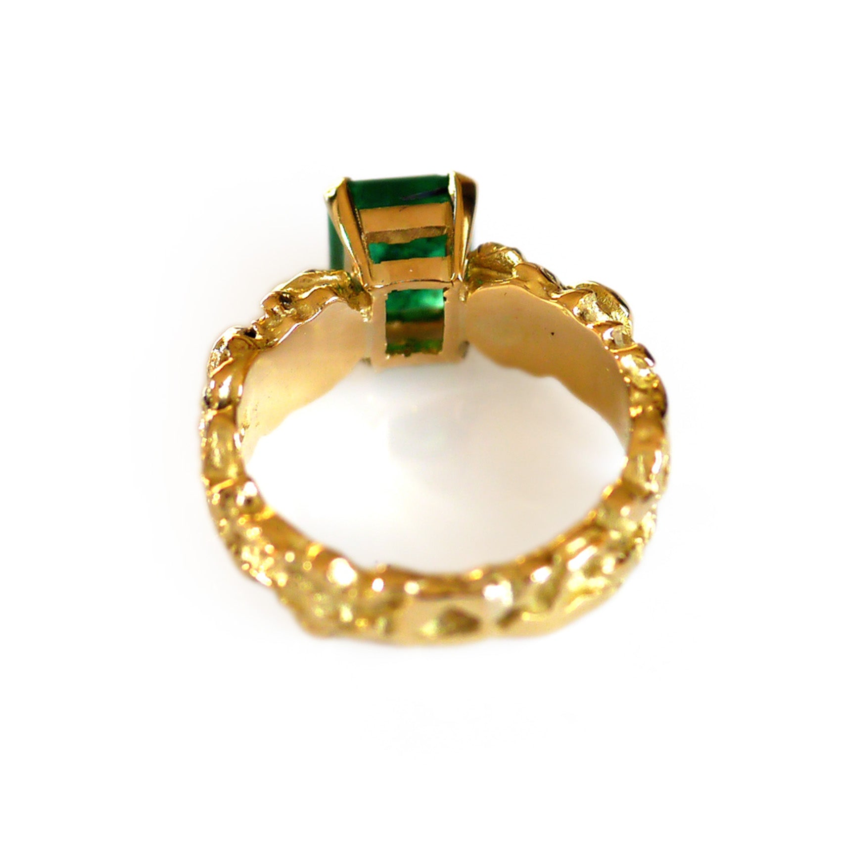 Emerald and Diamond 1970s Gold Ring