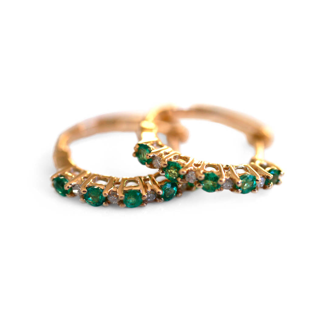 Emerald & Diamond Hoop Earrings