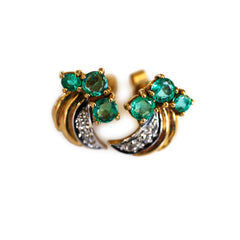 Electric Emerald and Diamond Foliate Stud Earrings