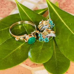 Electric Emerald and Diamond Foliate Stud Earrings