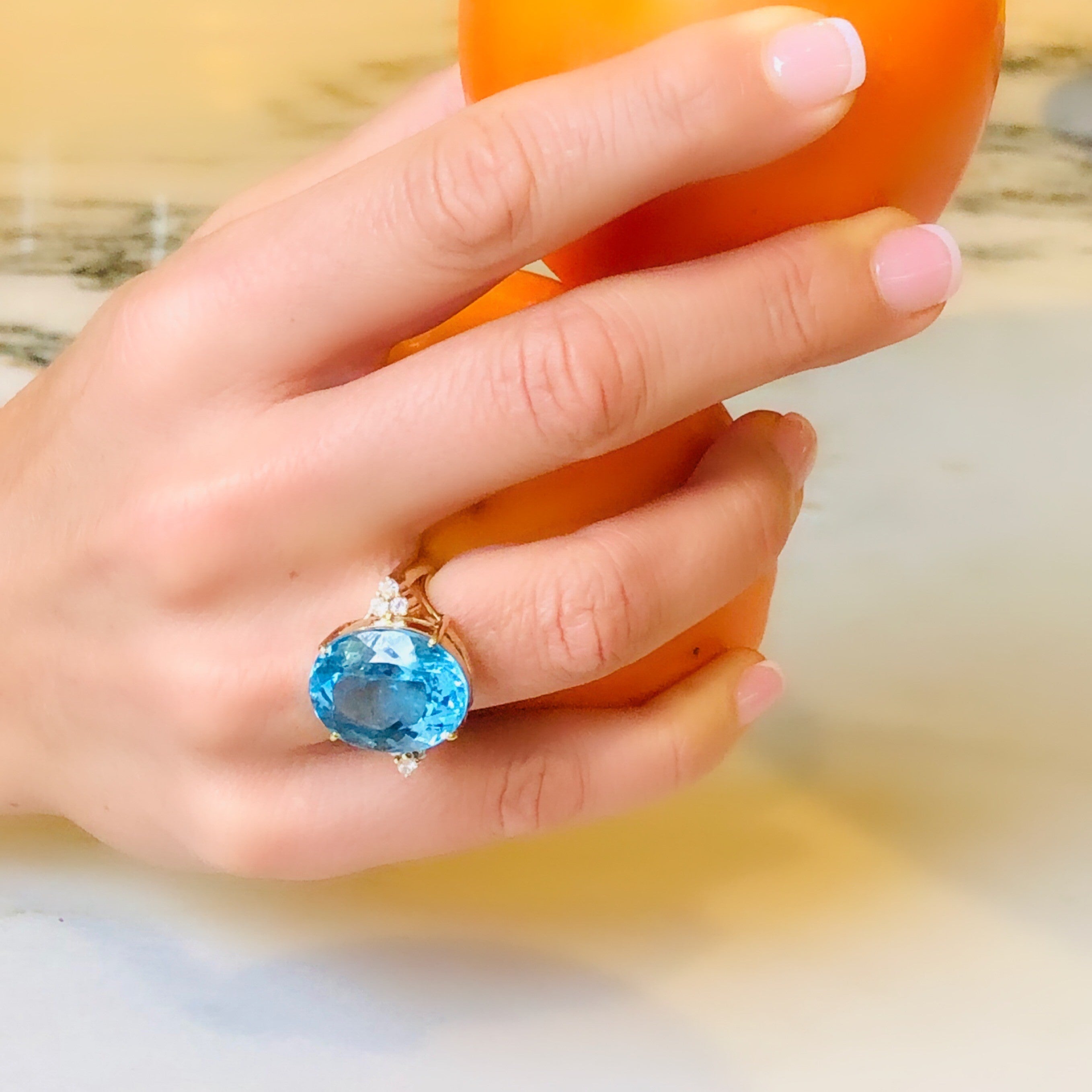 Blue Topaz & Dazzling Diamond ENORMOUS Cocktail Ring