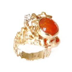 Fabulous Fire Opal and Diamond 1970s Cocktail Ring