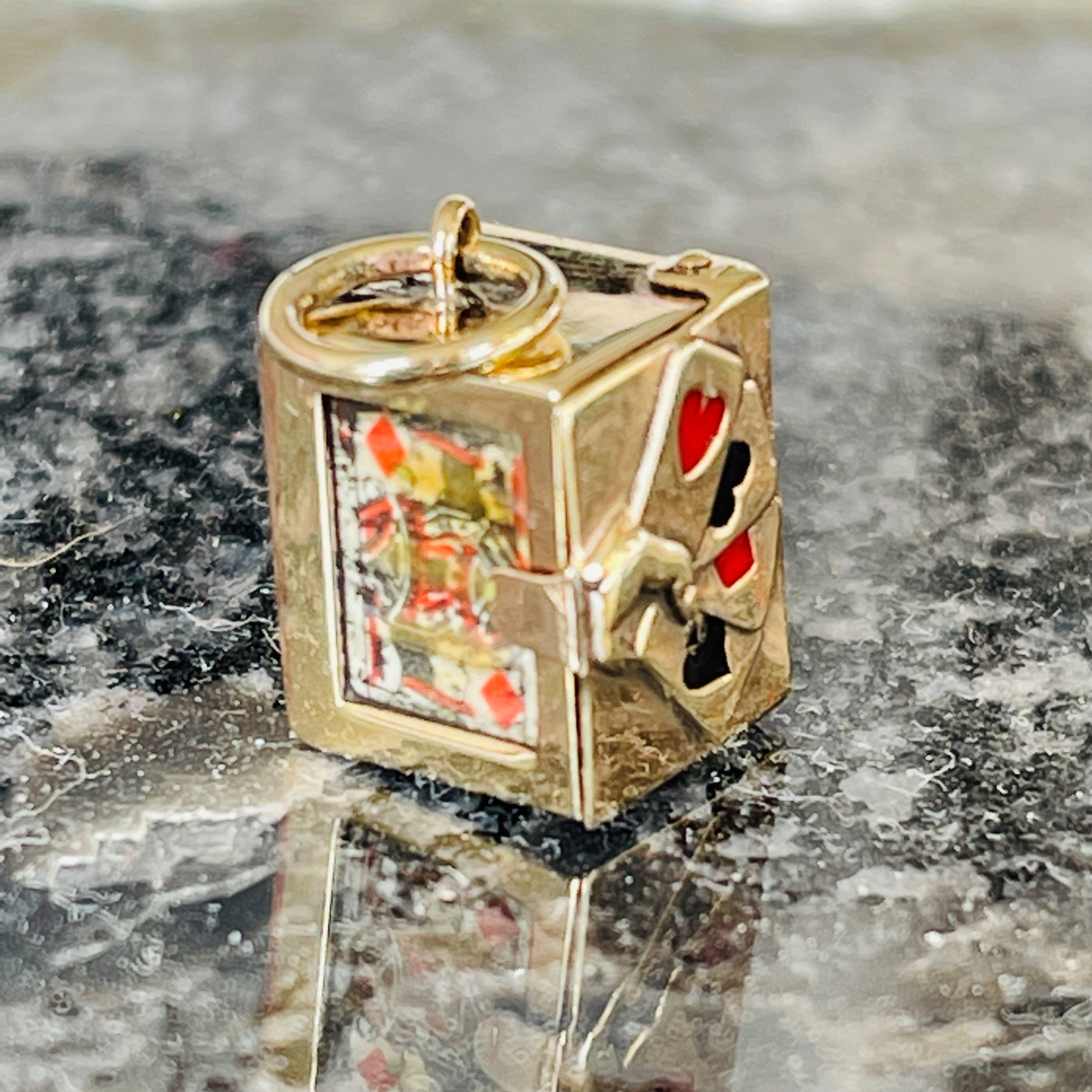 Georg Jensen Articulated Enamelled Gold Deck of Cards 1969 Pendant