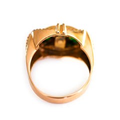 Green Tsavorite Garnets and Pink Tourmaline Modernist Ring