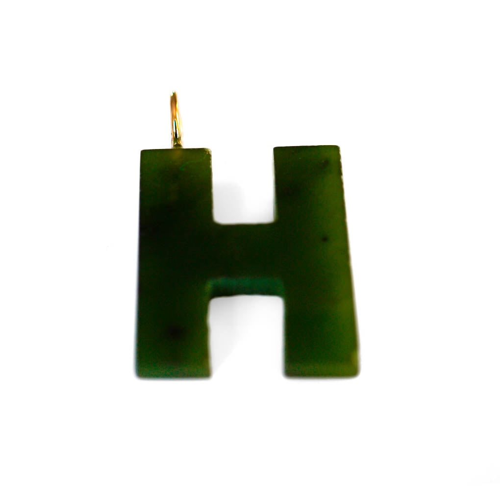 Gold & Green Jade Initial “H” Pendant