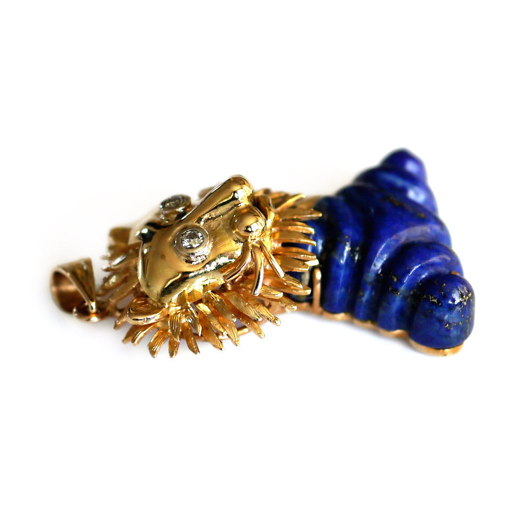 Lavish Lapis Lion Pendant with Dashing Diamond Eyes