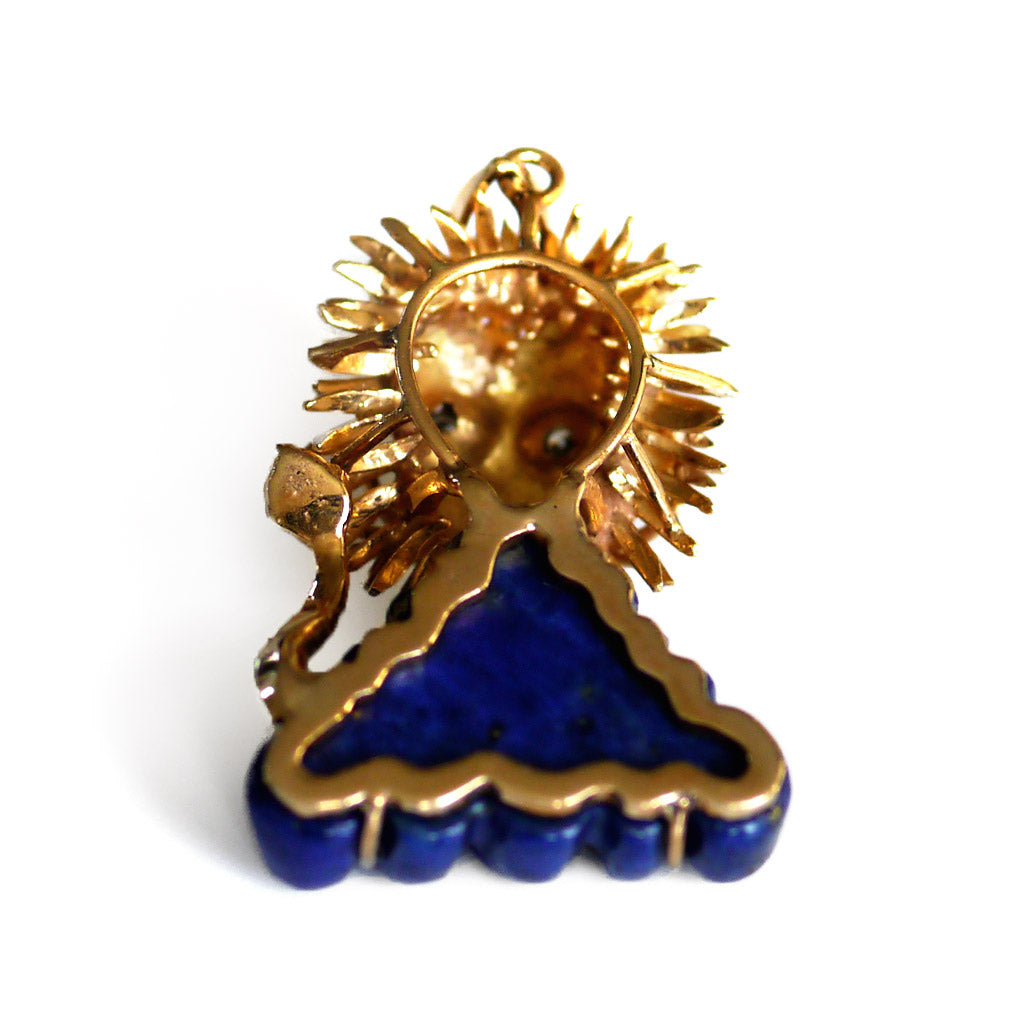 Lavish Lapis Lion Pendant with Dashing Diamond Eyes