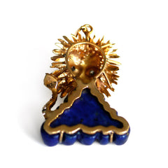 Lavish Lapis Lion Pendant with Dashing Diamond Eyes