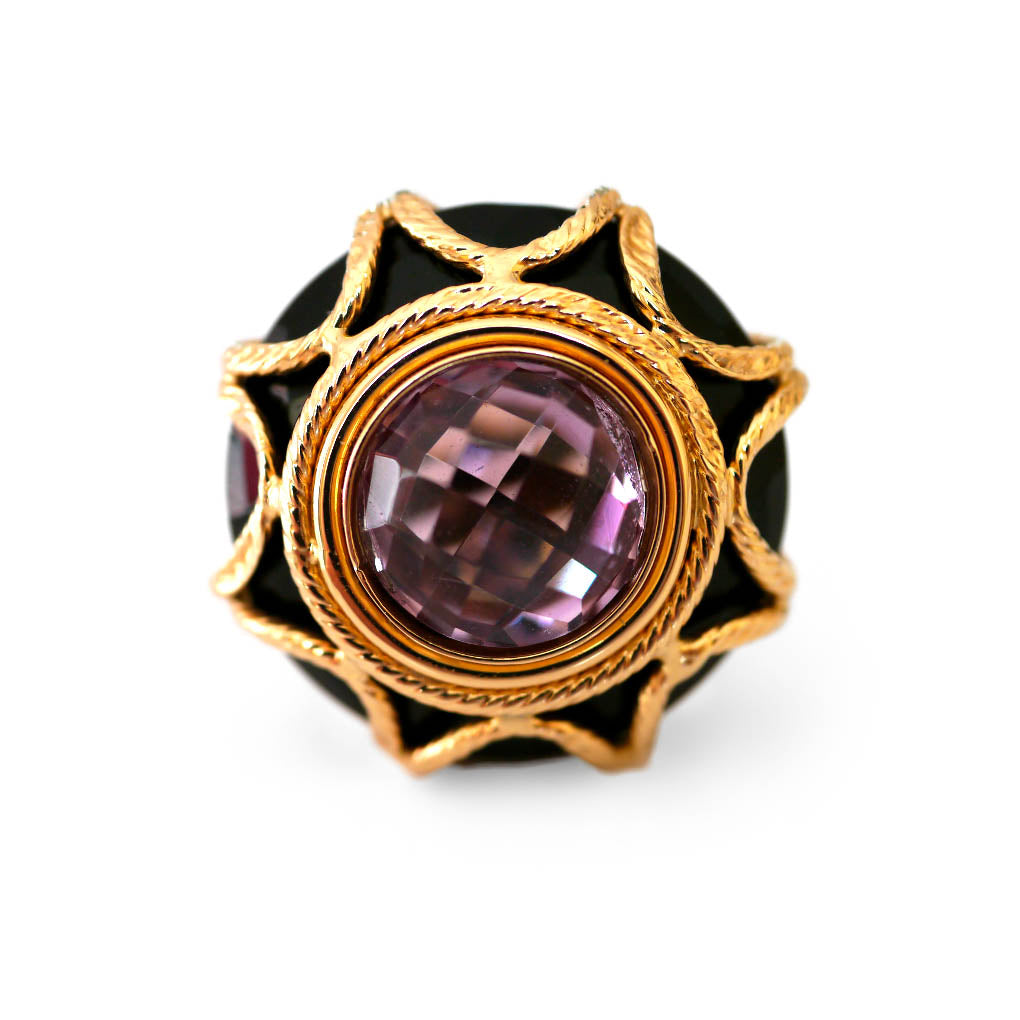 MILOR Amethyst & Black Onyx Cocktail Ring
