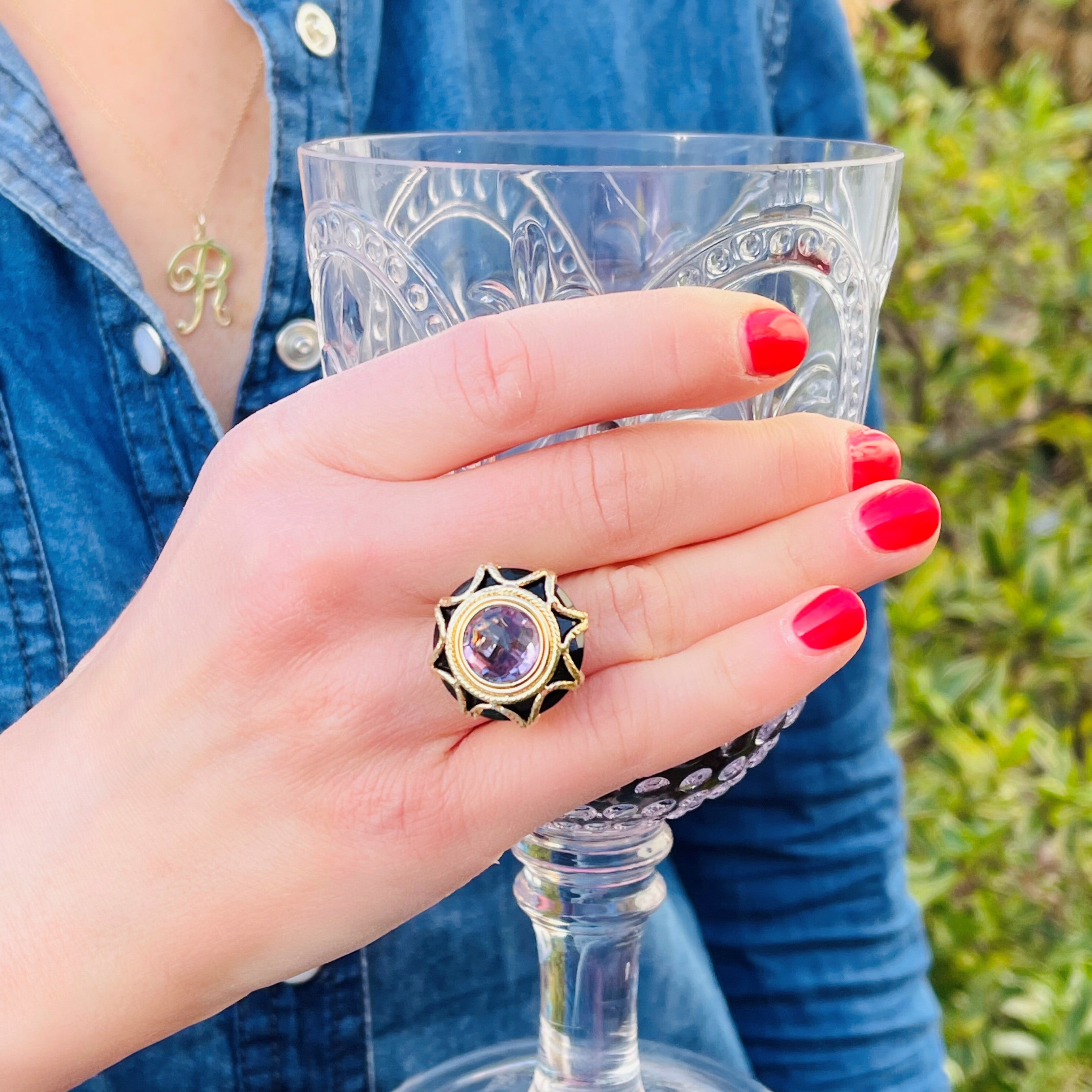 MILOR Amethyst & Black Onyx Cocktail Ring