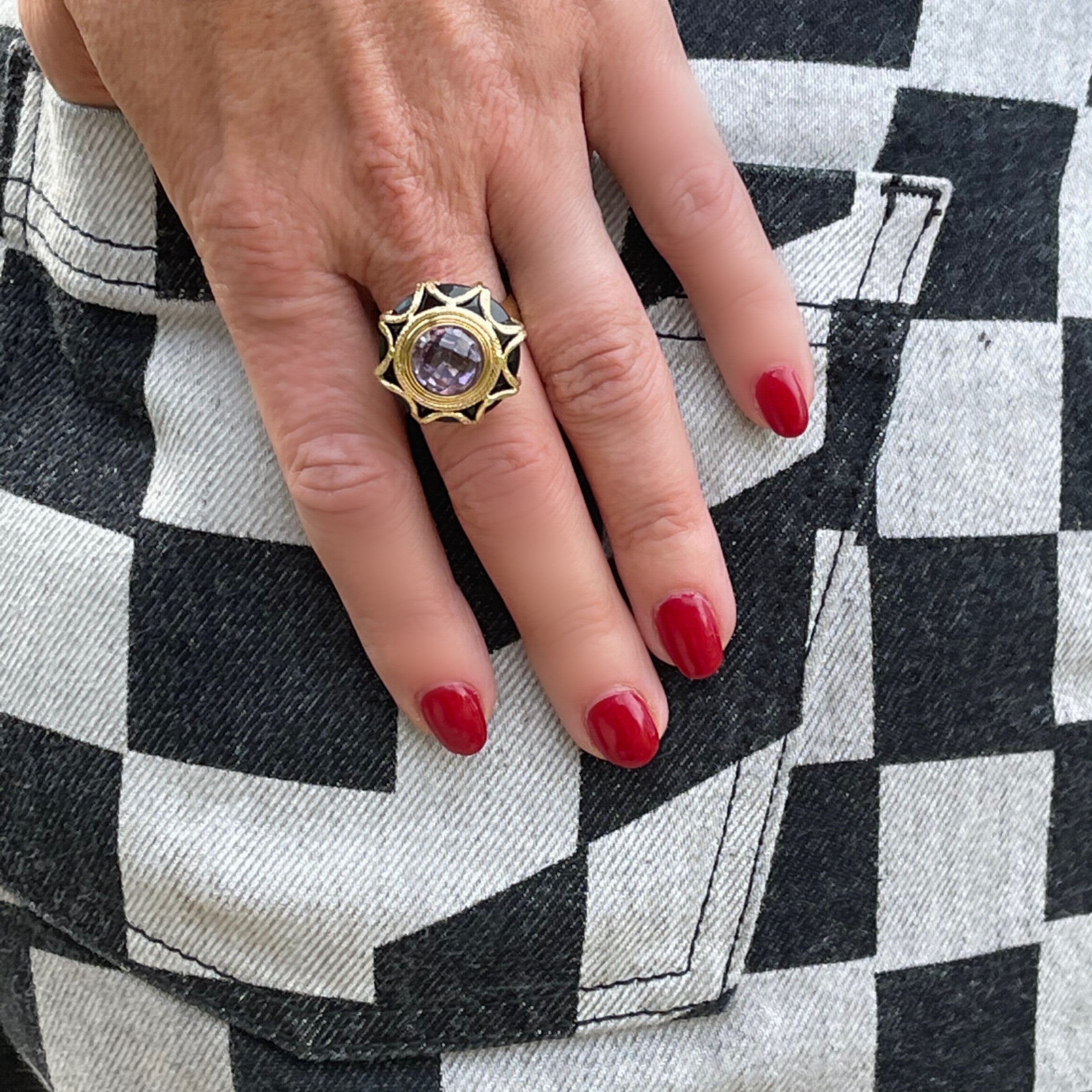 MILOR Amethyst & Black Onyx Cocktail Ring