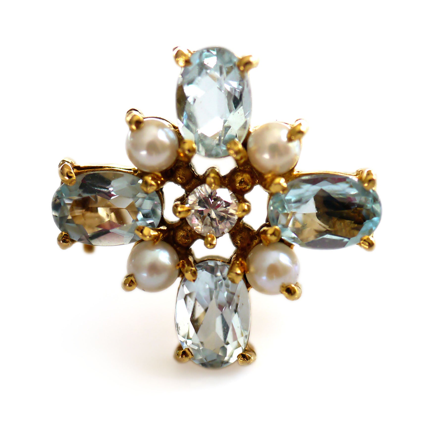 Astounding Aquamarine, Diamond and Seed Pearl Brooch