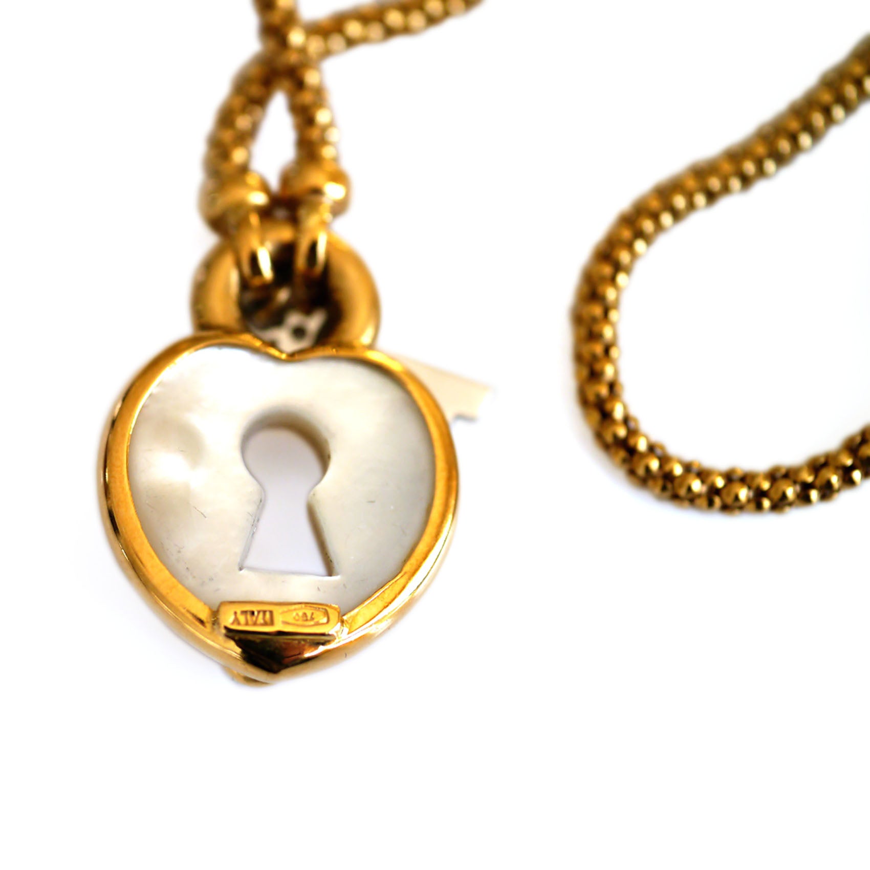 Diamond, Mother of Pearl & Ruby Heart Pendant  Necklace