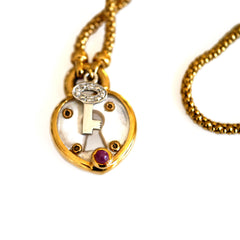 Diamond, Mother of Pearl & Ruby Heart Pendant  Necklace