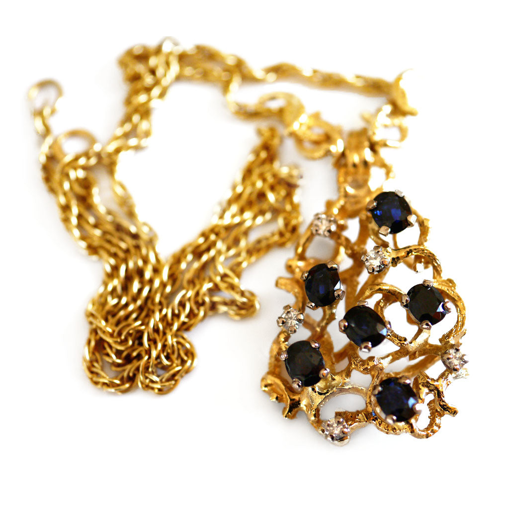 1977 Deakin & Francis Diamond & Sapphire Pendant Necklace