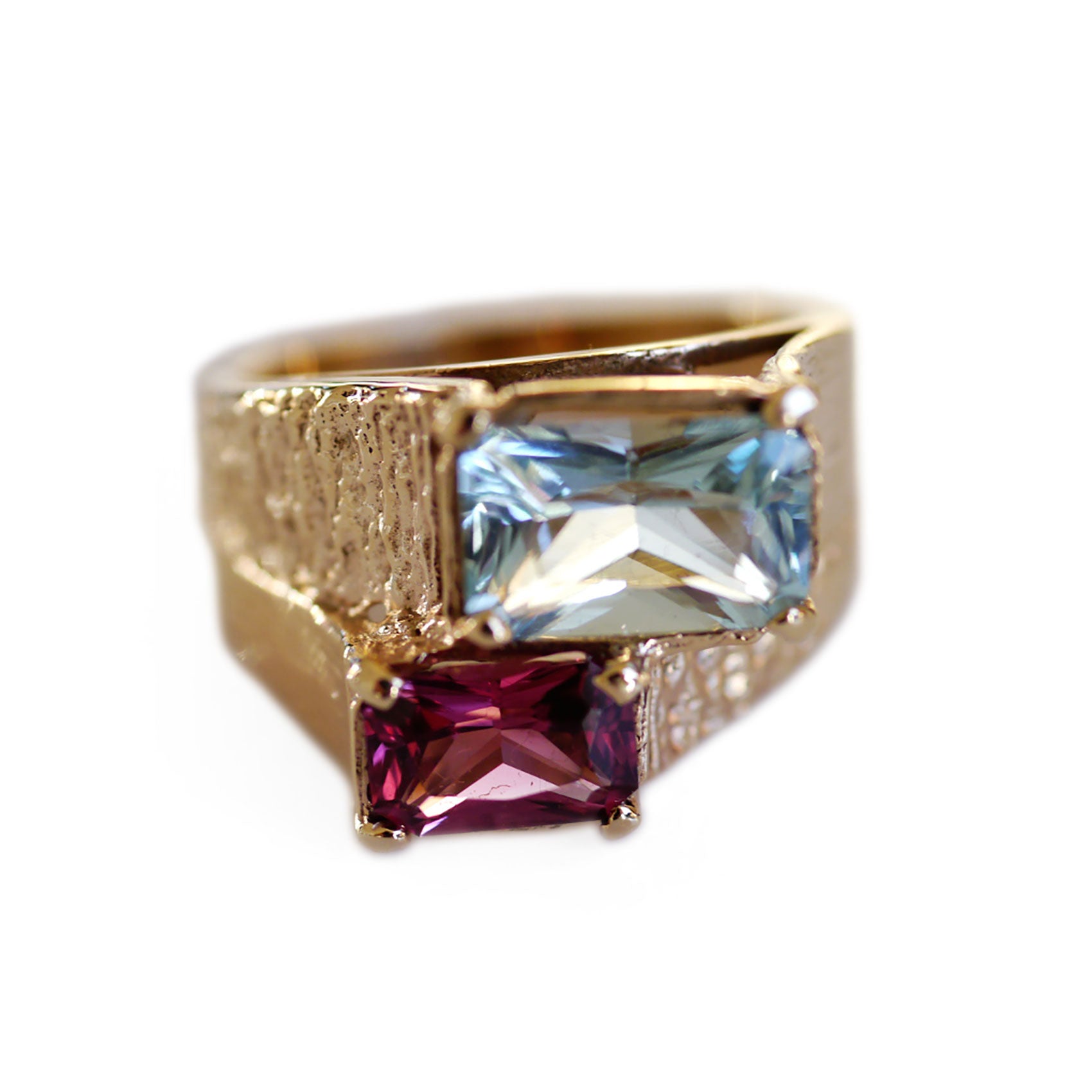 Astounding Aquamarine and Pink Garnet Ring 1970s