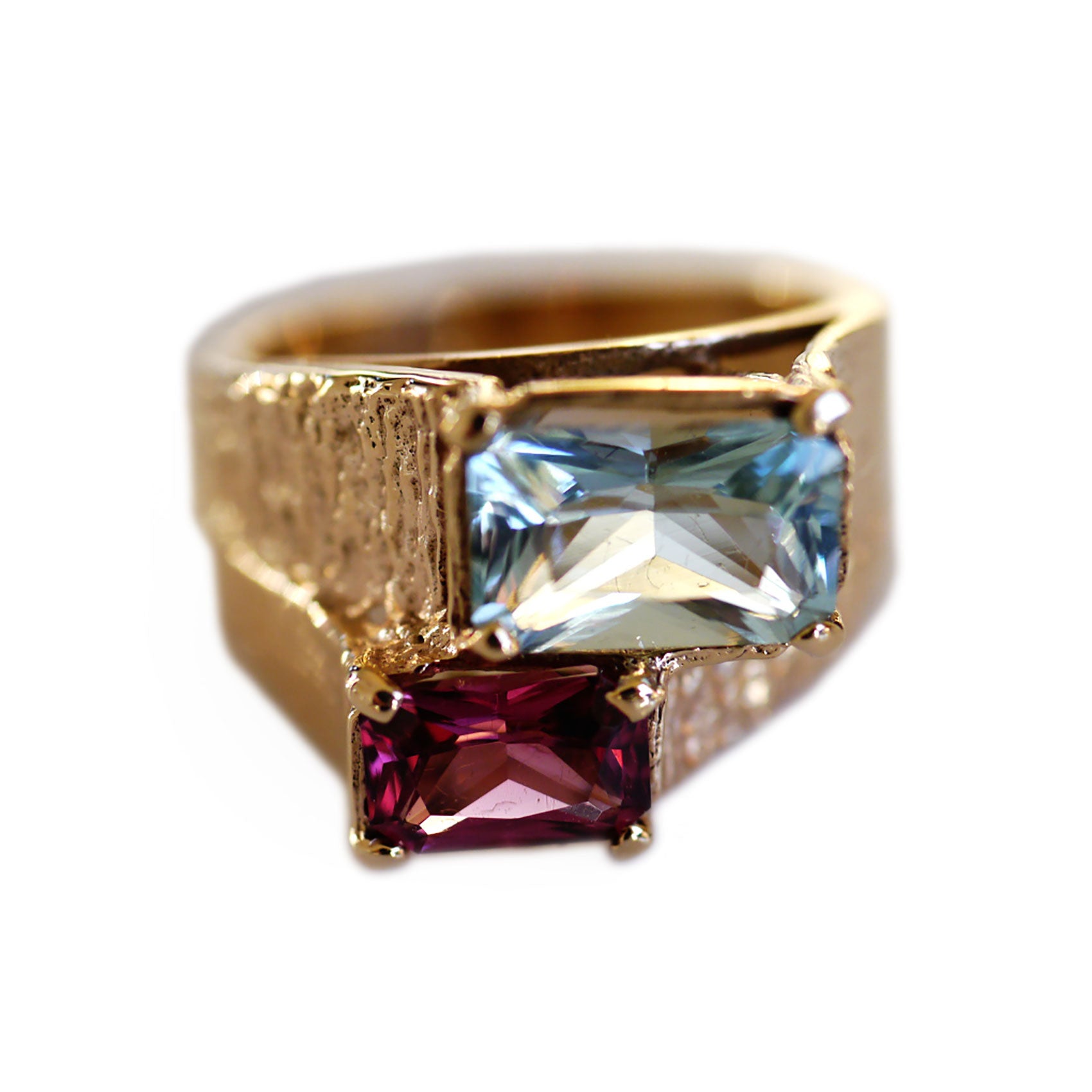 Aquamarine and Pink Garnet Vintage Ring 1970s