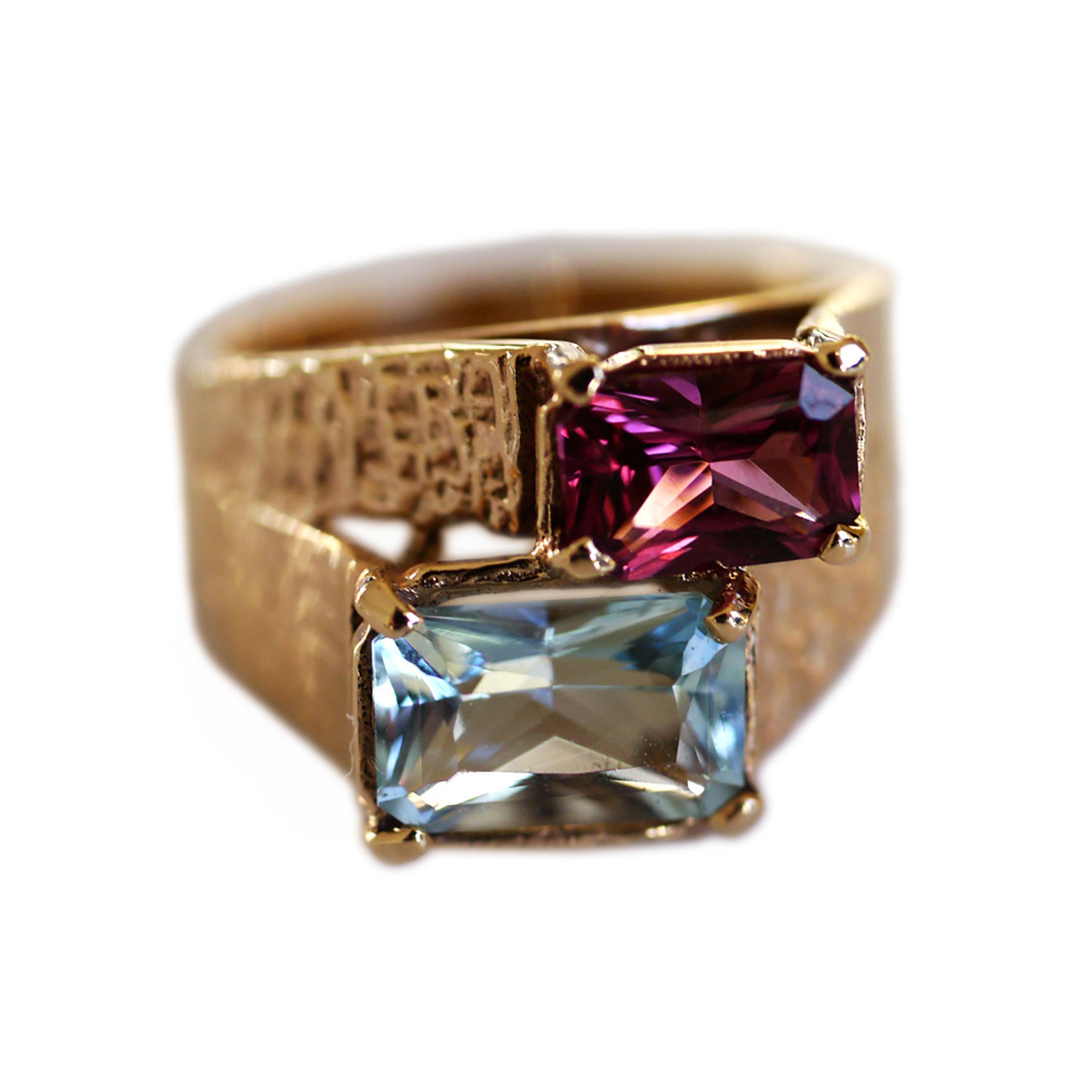 1970s Vintage Aquamarine and Pink Garnet Ring