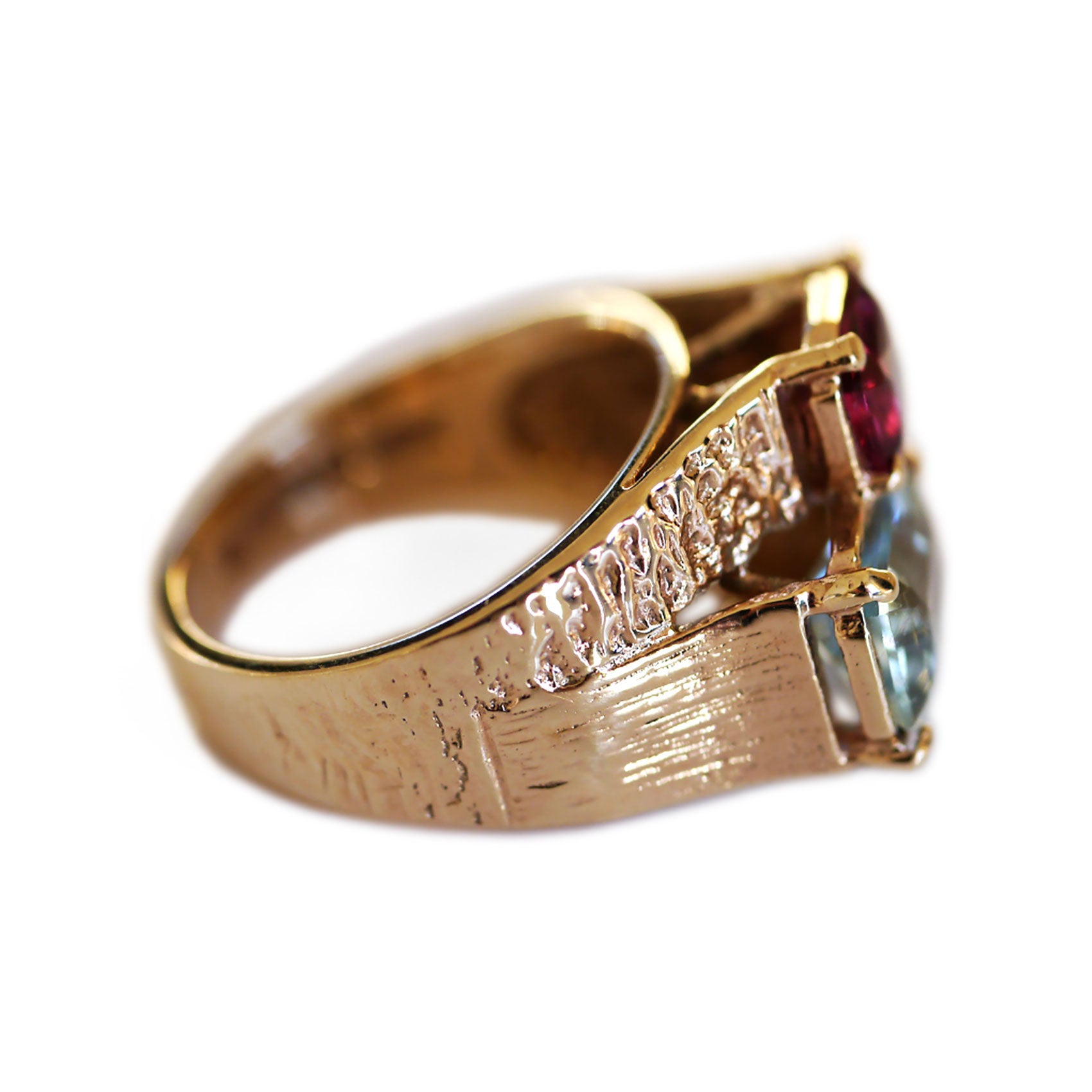 1970s Vintage Jewellery Aquamarine and Pink Garnet Ring