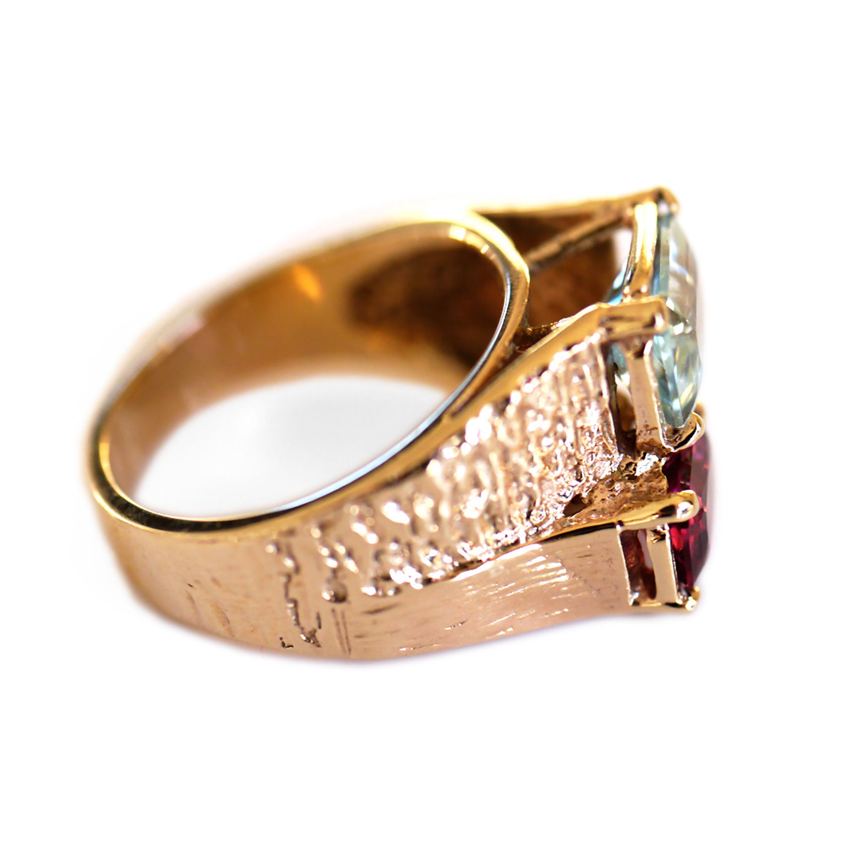1970s Aquamarine and Pink Garnet Vintage Ring